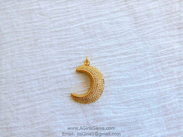 CZ Micro 18 k Gold Plated or Gunmetal Black Crescent Moon Pendant - A Girls Gems